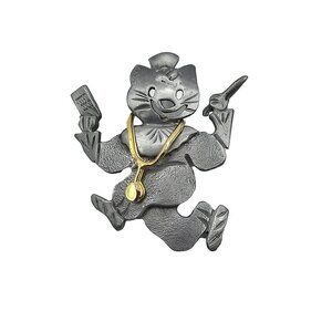 Ultra Craft Pewter with Cat Nurse  or Doctor with Gold Tone Stethoscope Brooch